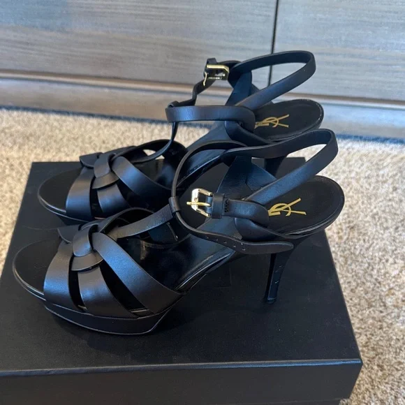 NEW Saint Laurant Tribute Patent Sandals, 4" Heel Black size 40 - Picture 6 of 8